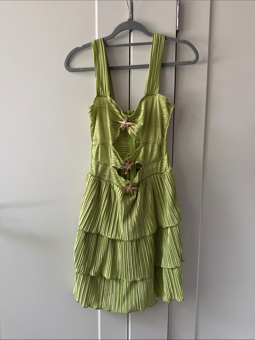 Lime Green Pleated Tiered Mini Dress